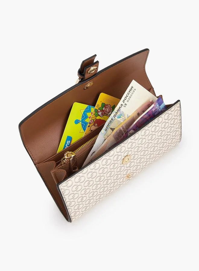 سيليست Monogram Print Wallet with Button Closure